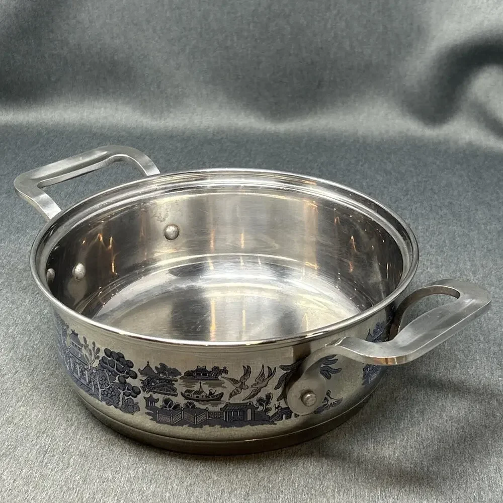 Vintage Cuisine Cookware Blue Willow Stainless Steel Pot Casserole NO LID
